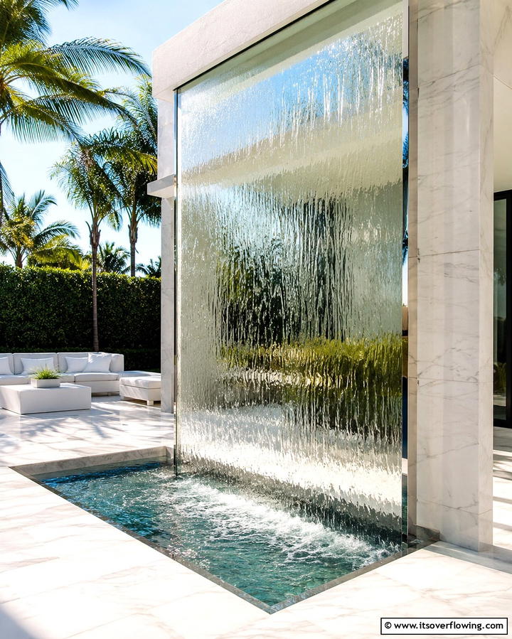 Glass Panel Waterfall - 25 Small Pool Waterfall Ideas for Your Backyard