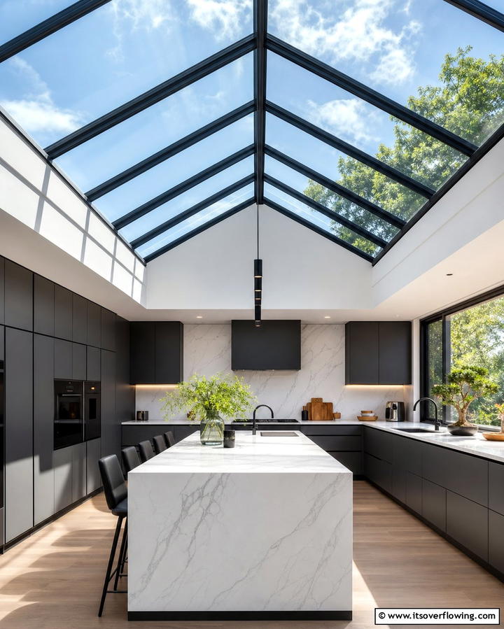 Glass Panels for a Contemporary Touch - 25 Vaulted Ceiling Kitchen Ideas for a Spacious Feel