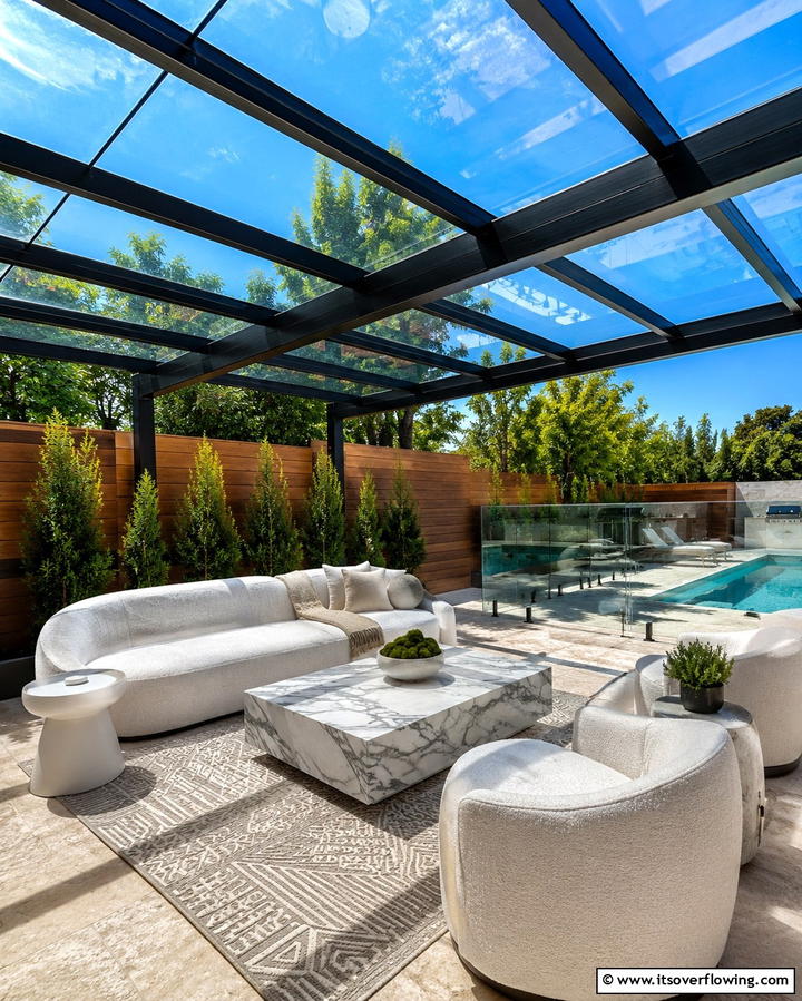 Glass Panels for a Luxe Touch - 25 Pergola Roof Ideas to Enhance Your Outdoor Living Space