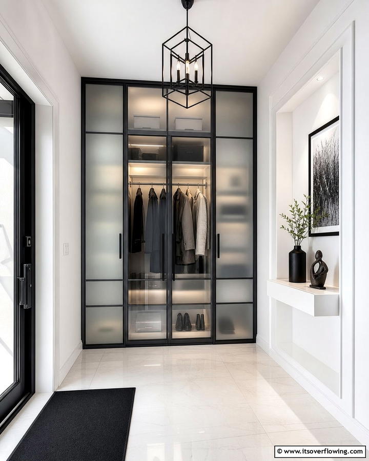Glass Panels for a Modern Look - 20 Coat Closet Ideas for Organized Entryways