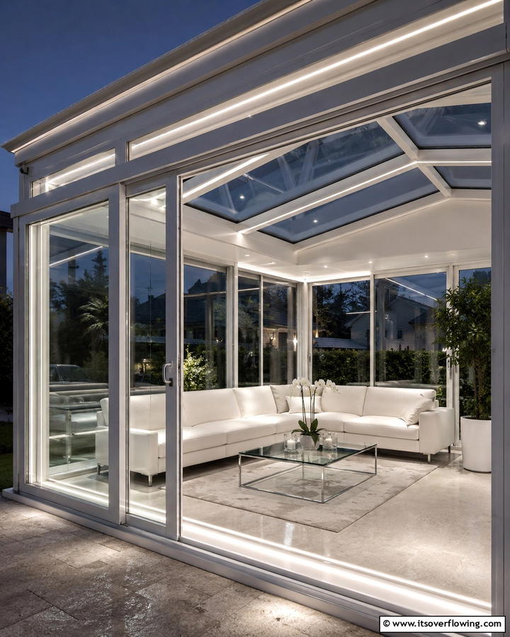 Glass Porch with Accent Lighting - 25 Glass Porch Design Ideas for a Bright and Airy Space