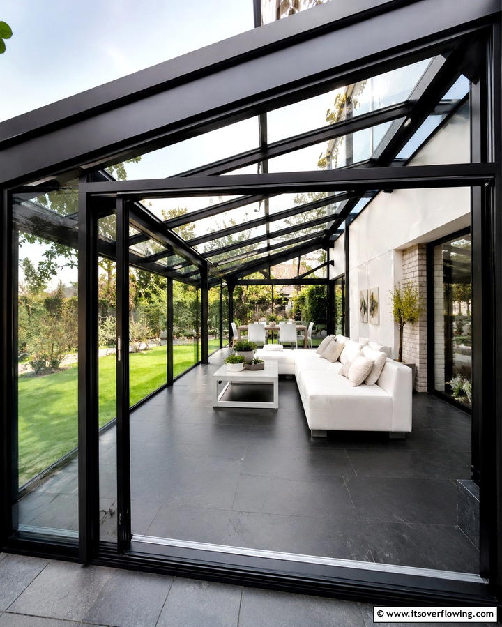 Glass Porch with Bold Frames - 25 Glass Porch Design Ideas for a Bright and Airy Space