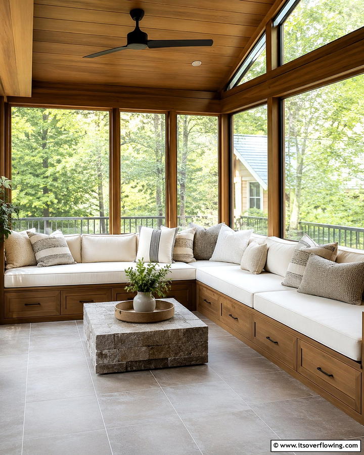 Glass Porch with Built In Seating - 25 Glass Porch Design Ideas for a Bright and Airy Space