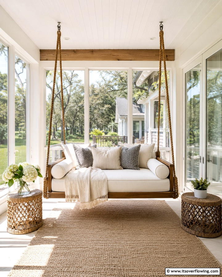 Glass Porch with Swing Seating - 25 Glass Porch Design Ideas for a Bright and Airy Space