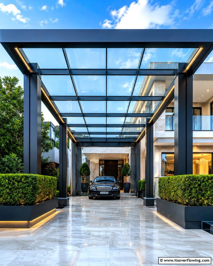 Glass Roof Car PorchOne - 25 Car Porch Design Ideas for a Welcoming Entrance