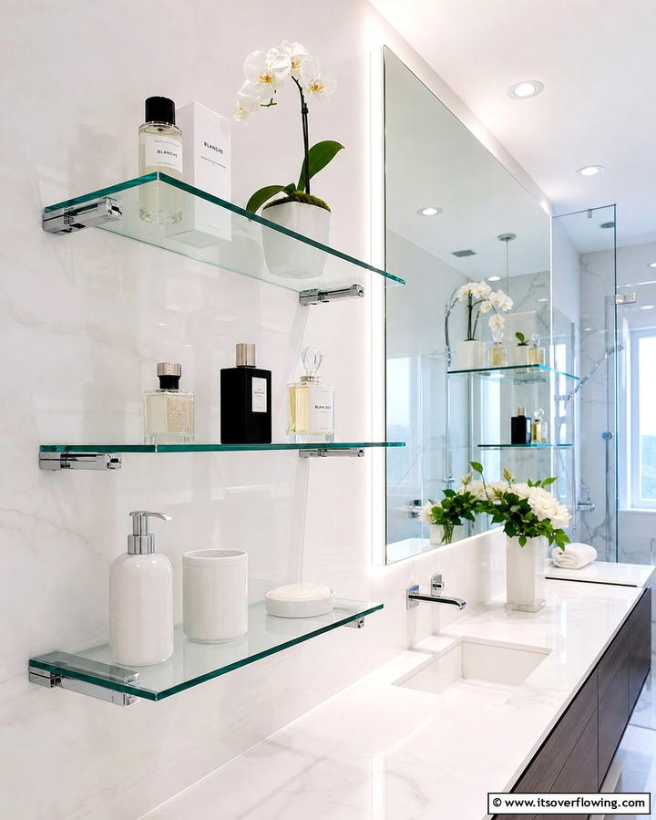 Glass Shelves for a Sleek Look - 25 Bathroom Shelf Ideas for Organized and Stylish Storage