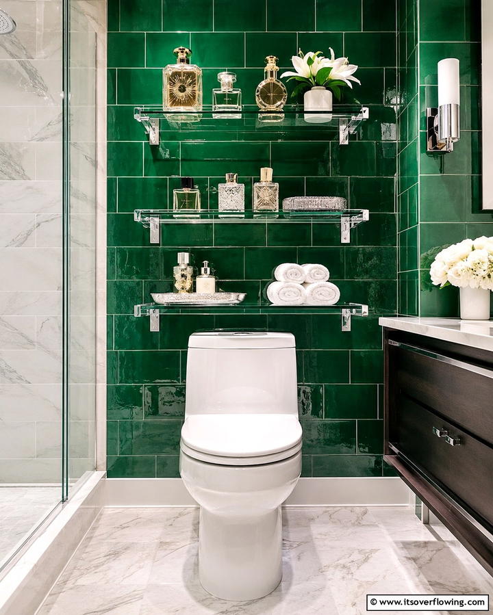 Glass Shelves for a Sophisticated Look - 25 Over Toilet Storage Ideas for Small Bathrooms
