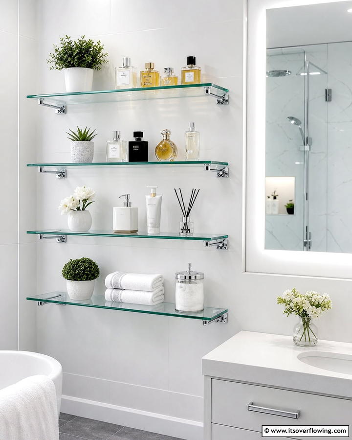 Glass Shelves - 25 Bathroom Shelf Ideas for Organized and Stylish Storage