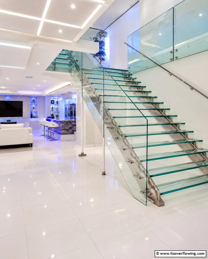 Glass Staircase for a Futuristic Look - 25 Basement Stair Ideas to Transform Your Space
