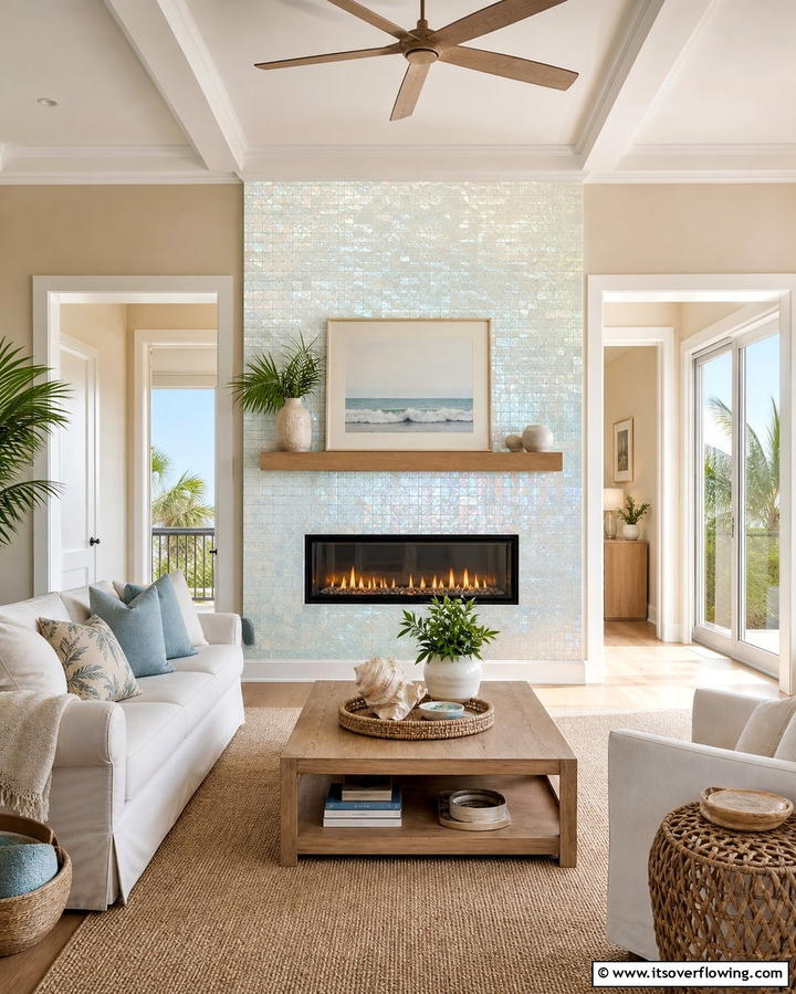 Glass Tile Brilliance - 25 Fireplace Backsplash Ideas for a Stunning Focal Point