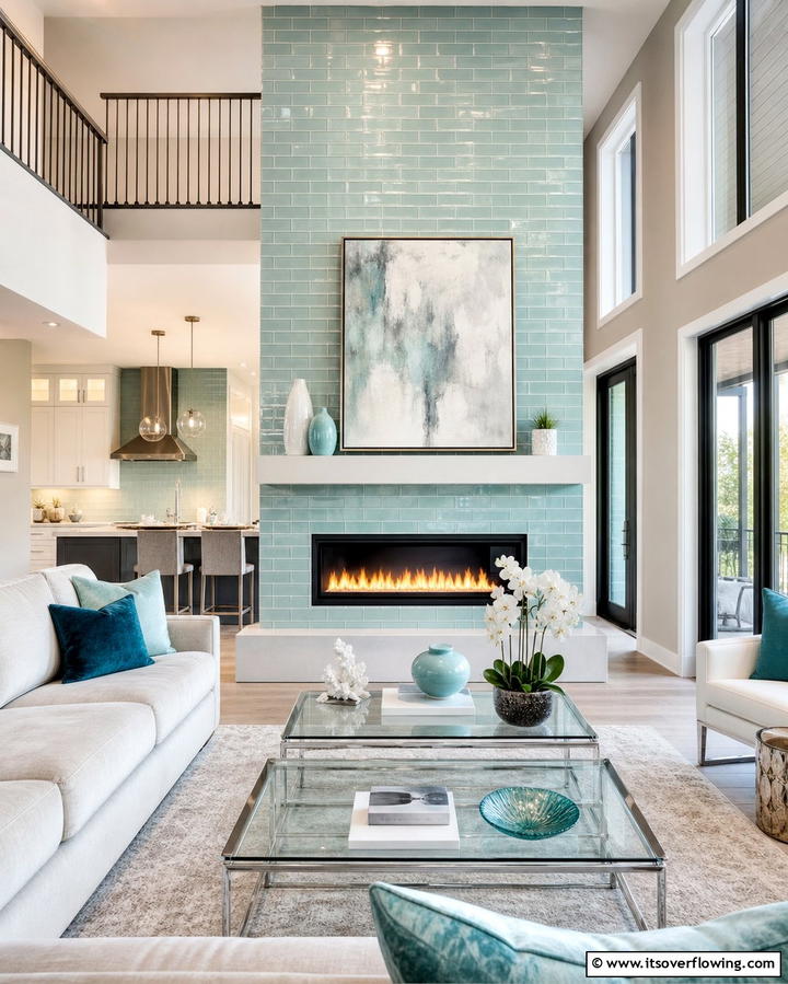 Glass Tile Luminescence - 25 Fireplace Backsplash Ideas for a Stunning Focal Point