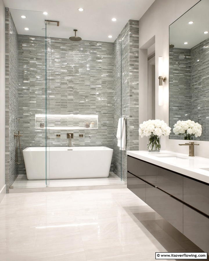 Glass Tile SurroundOne - 25 Bathtub Surround Ideas for a Luxurious Bathroom