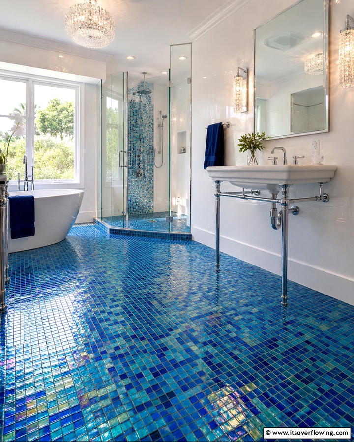 Glass Tiles for Reflective Elegance - 25 Bathroom Flooring Ideas for Style and Durability