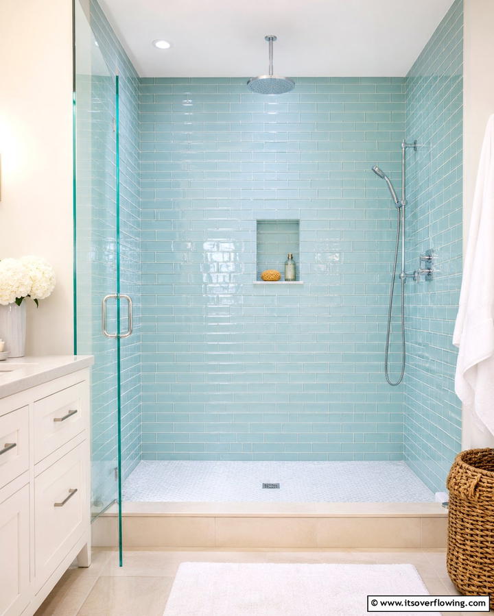 Glass Tiles for a Contemporary Look - 25 Walk-in Shower Tile Ideas for a Luxurious Bathroom
