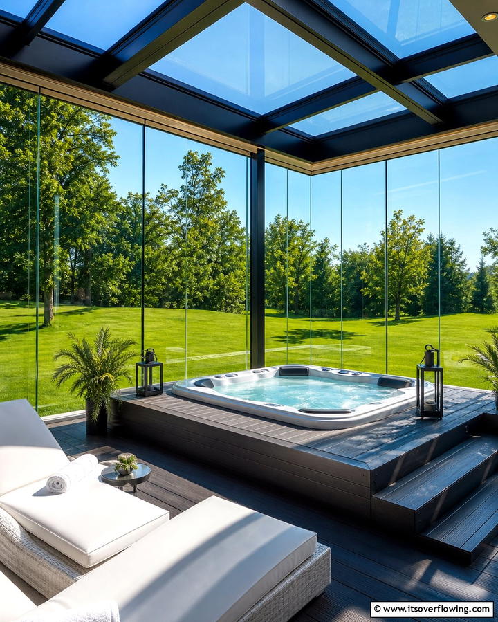Glass Walled Enclosure - 25 Hot Tub Enclosure Ideas for Year-Round Relaxation