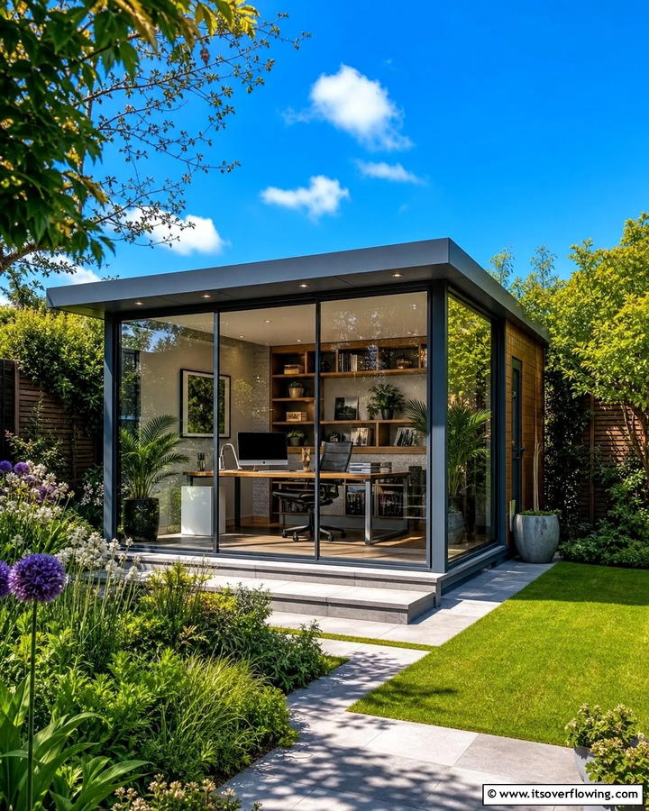Glass Walled Office - 20 Garden Office Ideas for a Productive Outdoor Workspace