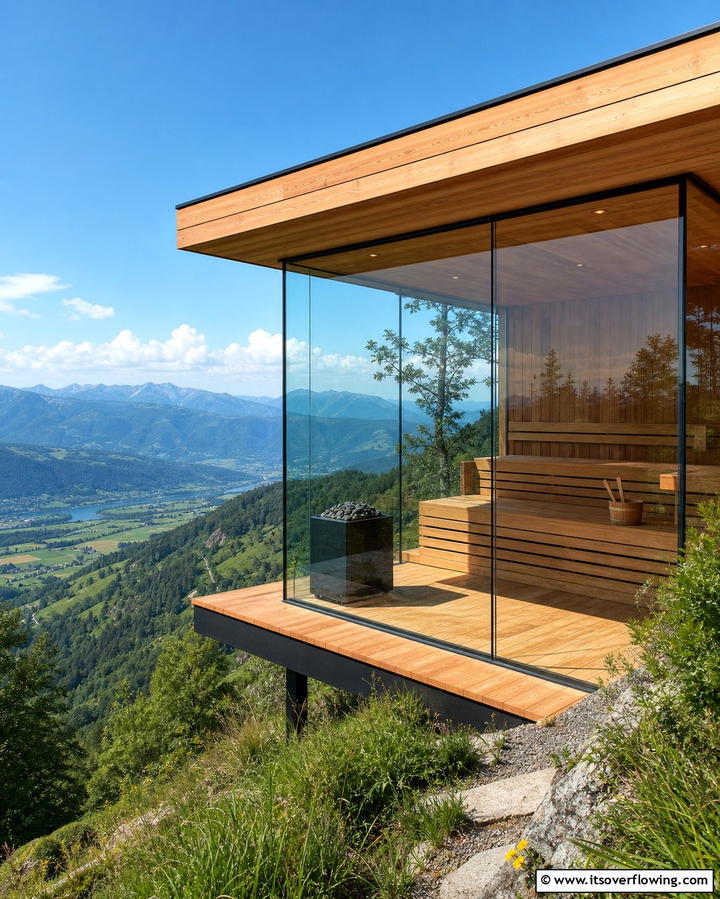 Glass Walled Sauna with Panoramic Views - 25 Outdoor Sauna Ideas for Relaxing Backyard Retreats