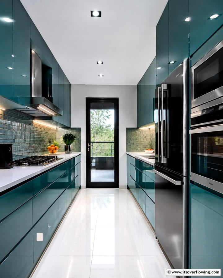 Glass and Glossy Finishes - 30 Parallel Modular Kitchen Designs for Efficient Cooking
