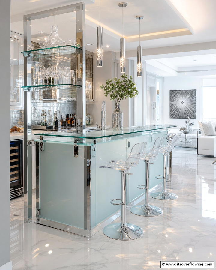 Glass and Metal Accents Bar - 30 Kitchen Bar Ideas for Casual Dining and Socializing