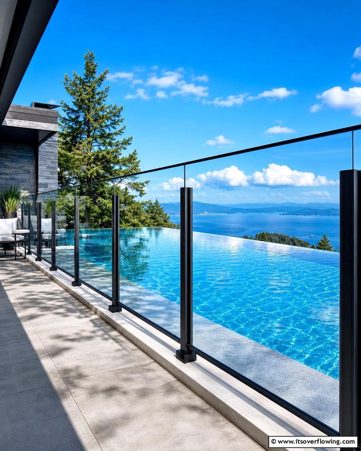 Glass and Metal Combination for a Modern Flair - 20 Pool Deck Railing Ideas for Safety and Style