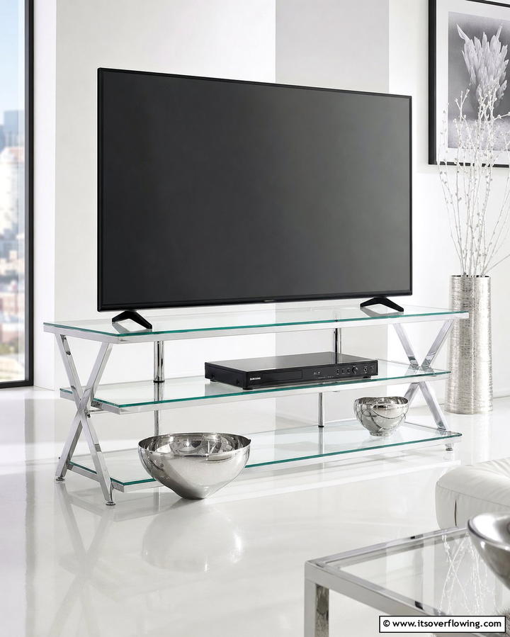 Glass and Metal TV Stand - 25 TV Stand Ideas to Complement Your Home Decor