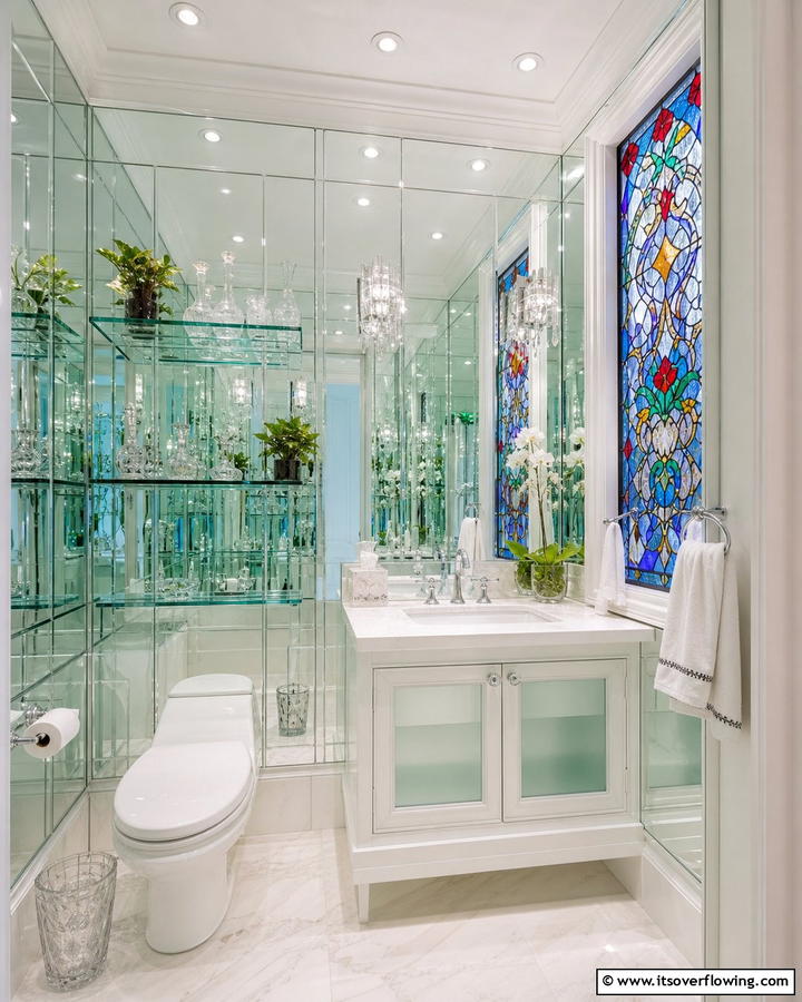 Glass and Mirror Accents - 20 Eclectic Powder Room Ideas for a Unique Look