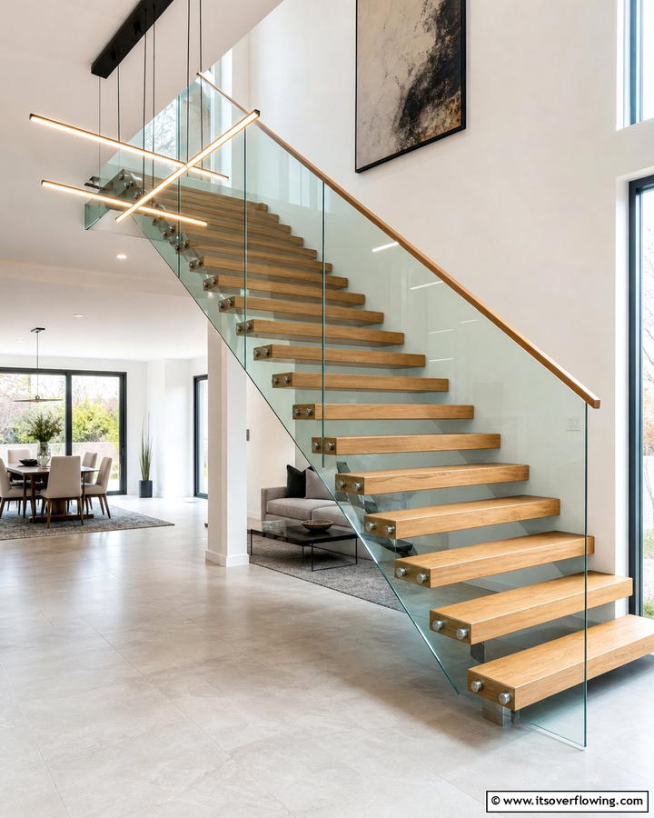 Glass and Wood Fusion - 30 Wooden Staircase Ideas for Modern and Rustic Homes