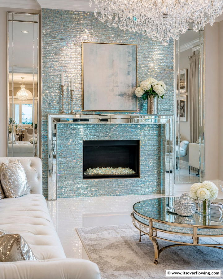 Glassy Gleam - 21 Fireplace Tile Ideas to Refresh Your Hearth’s Aesthetic