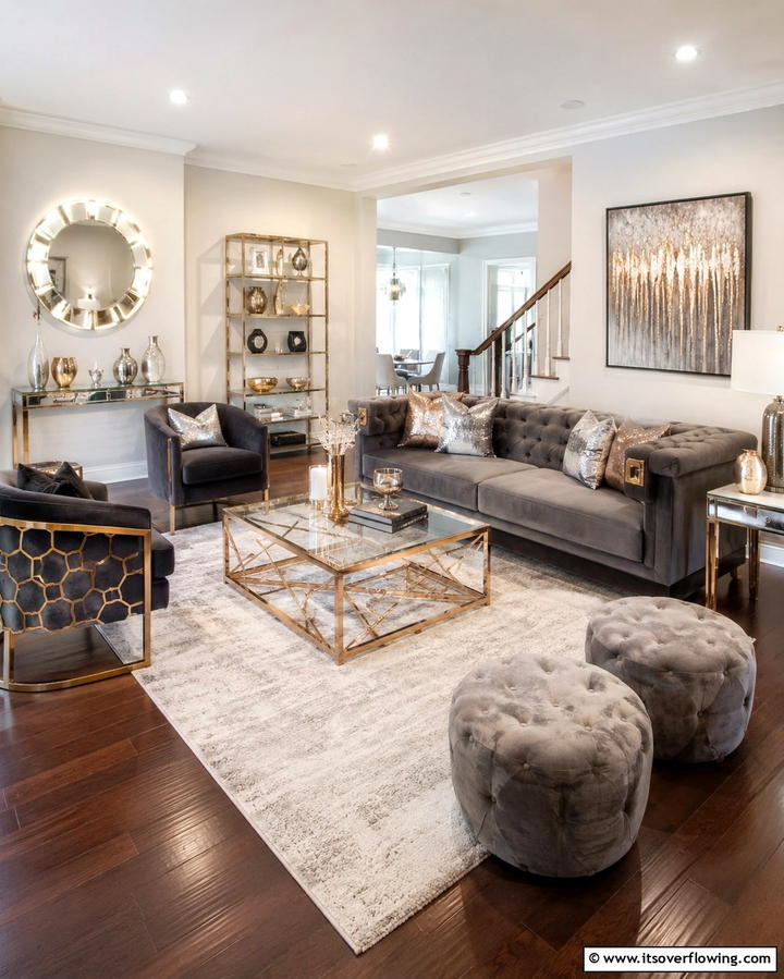 Gleaming Metallic Accents - 30 Glam Living Room Ideas for Luxurious Comfort
