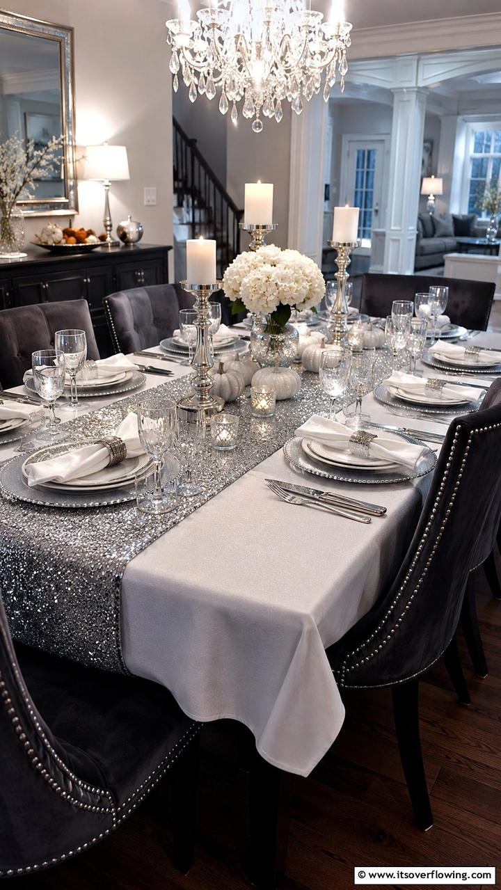 Glittering Silver Accents - 21 Beautiful Thanksgiving Table Settings for Holiday Meals