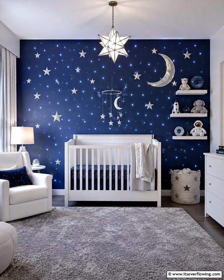 Glittering Starry Night - 30 Nursery Accent Wall Ideas for a Charming Baby Room