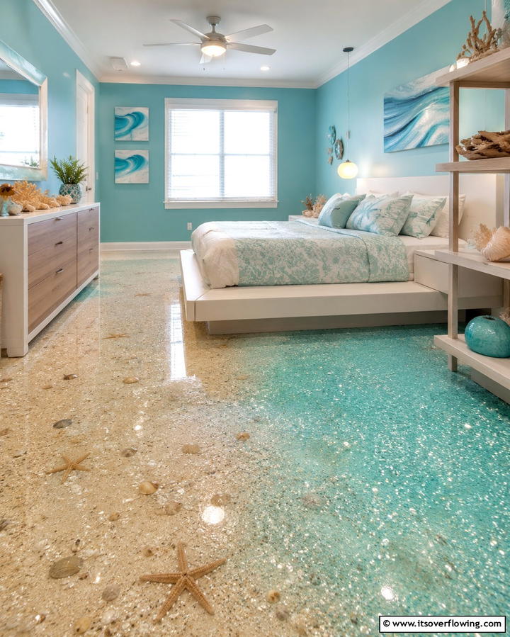 Glittery Sand Style Flooring - 20 Underwater Mermaid Bedroom Ideas for Fantasy