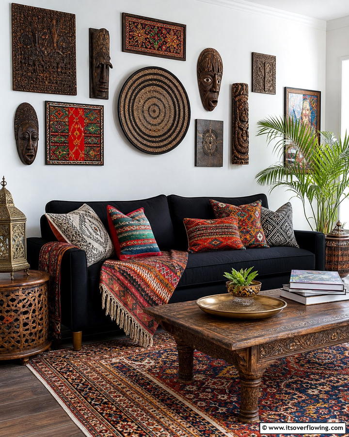 Global Influences - 21 Living Room Ideas With Black Couches- Modern Style