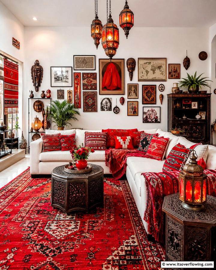 Global Red Fusion - 30 Red Living Room Ideas for Bold and Vibrant Spaces