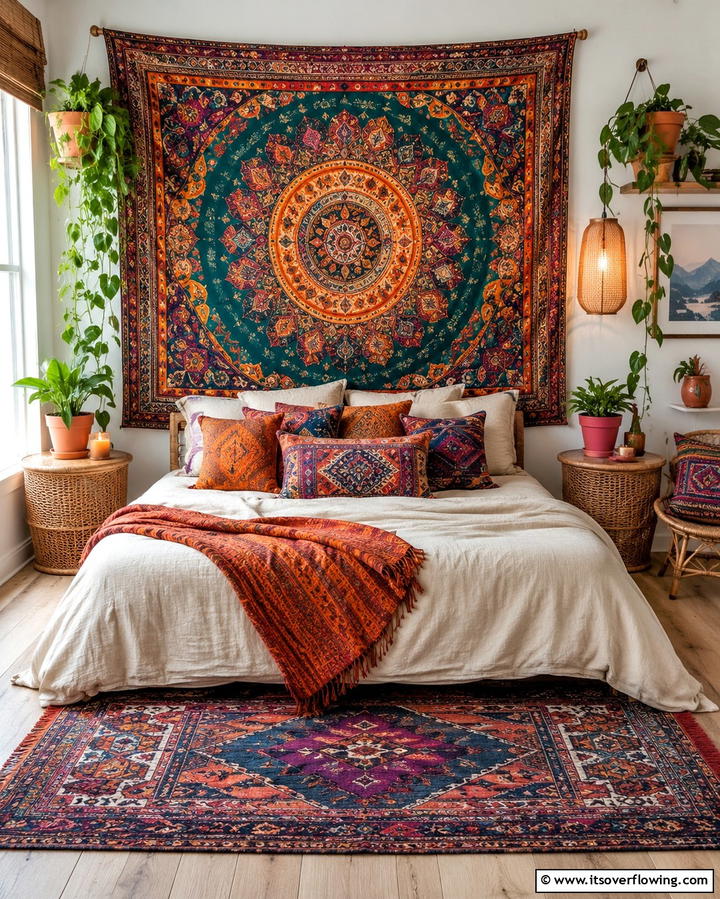 Global Tapestry Displays - 30 Eclectic Boho Decor Ideas for a Free-Spirited Home Vibe