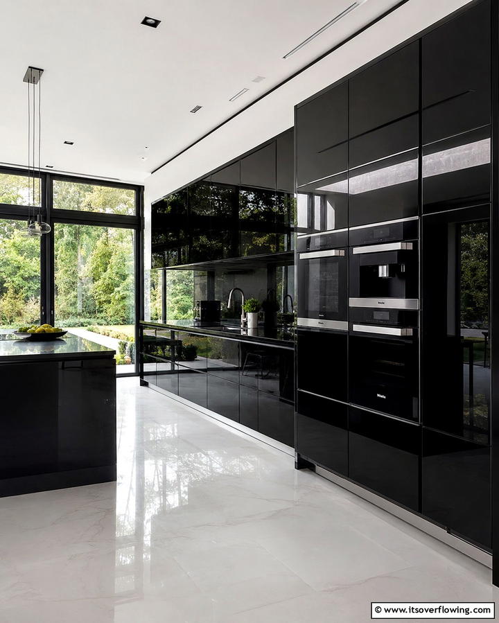 Glossy Black Cabinets for Elegance - 25 Gray and Black Kitchen Ideas for a Modern Look
