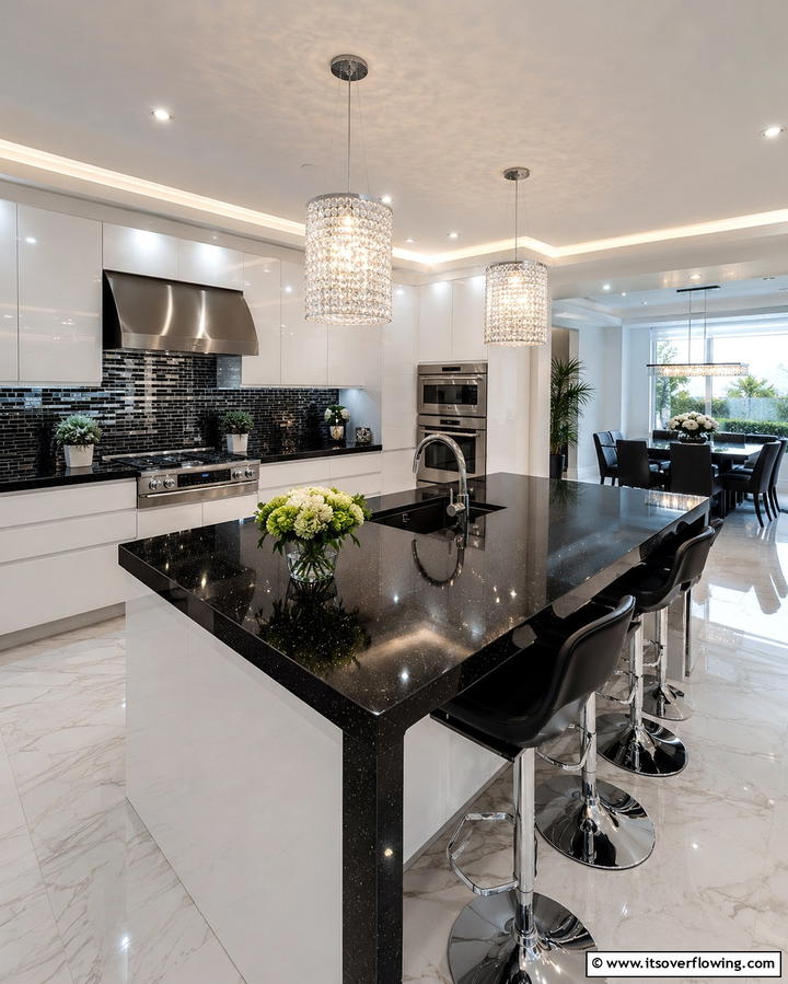 Glossy Black Countertops for a Glamorous Shine - 25 Black Kitchen Countertops for a Bold Statement
