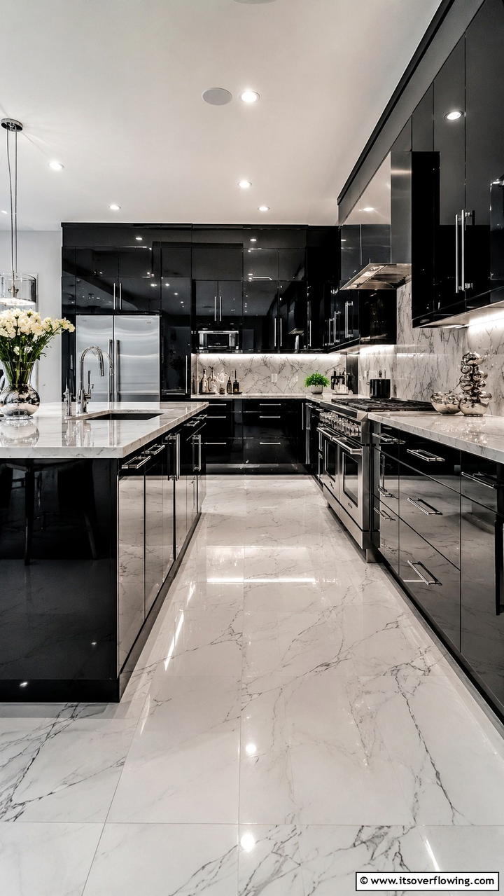 Glossy Black Elegance Cabinets - 30 Black Kitchen Cabinet Ideas for Bold Modern Spaces