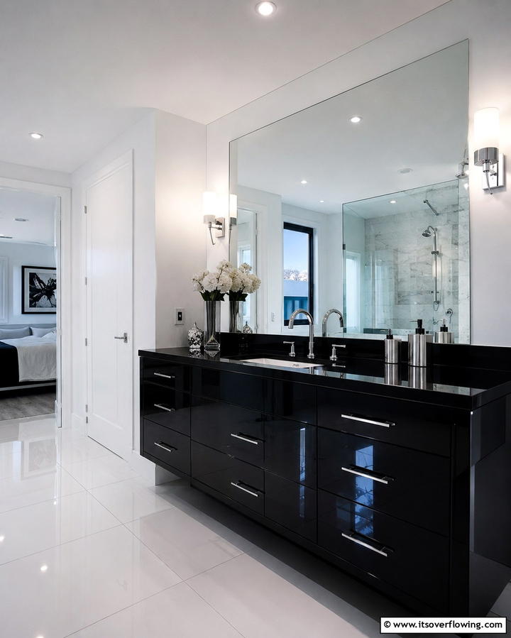 Glossy Black Vanity for a Sleek Finish - 25 Black Vanity Bathroom Ideas for a Sleek and Stylish Look