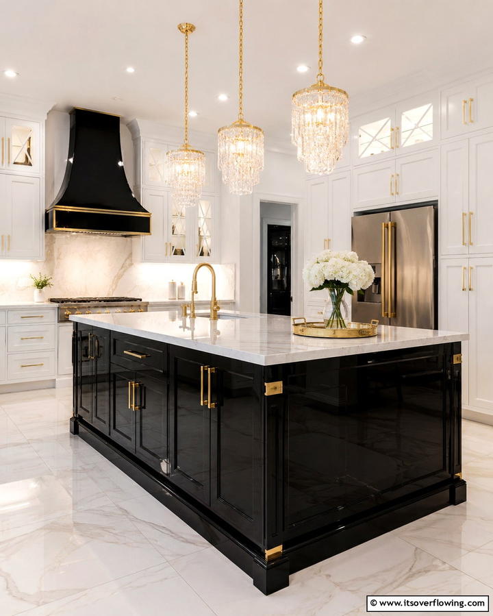 Glossy Black for a Luxurious Appeal - 25 Sleek Black Kitchen Island Ideas for a Modern Kitchen