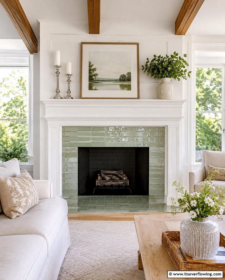 Glossy Ceramic Tiles - 25 Farmhouse Fireplace Tile Ideas for a Rustic Look