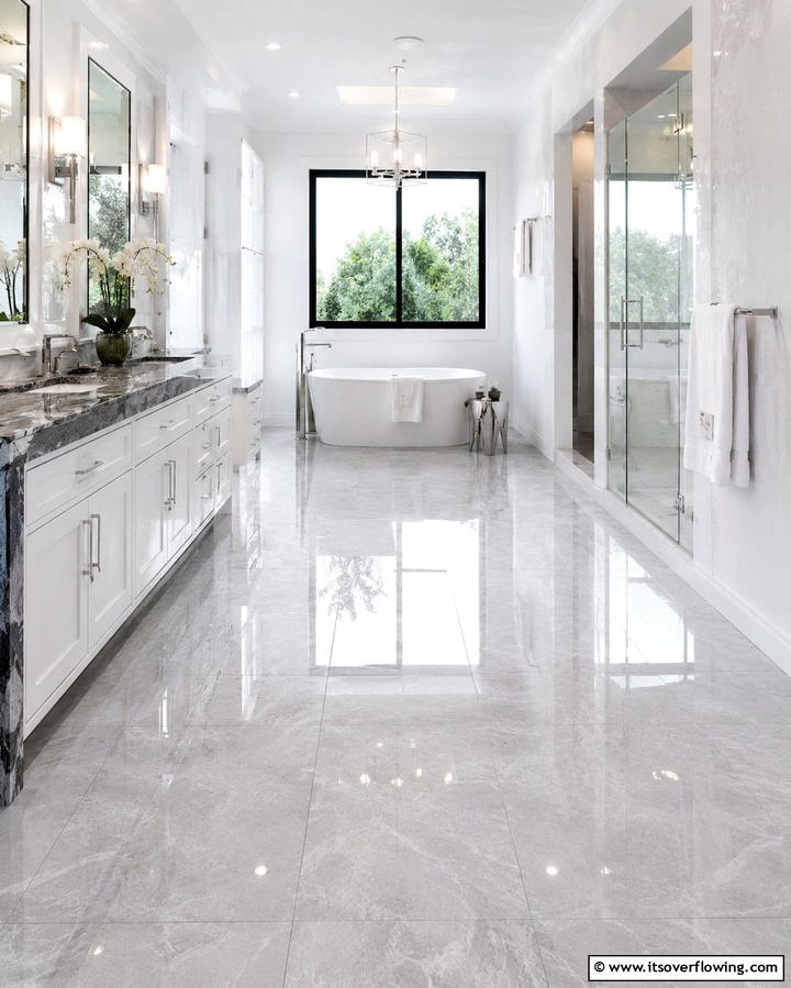 Glossy Gray Tiles for a Sleek Finish - 30 Gray Floor Bathroom Design Ideas for Sleek Minimalism