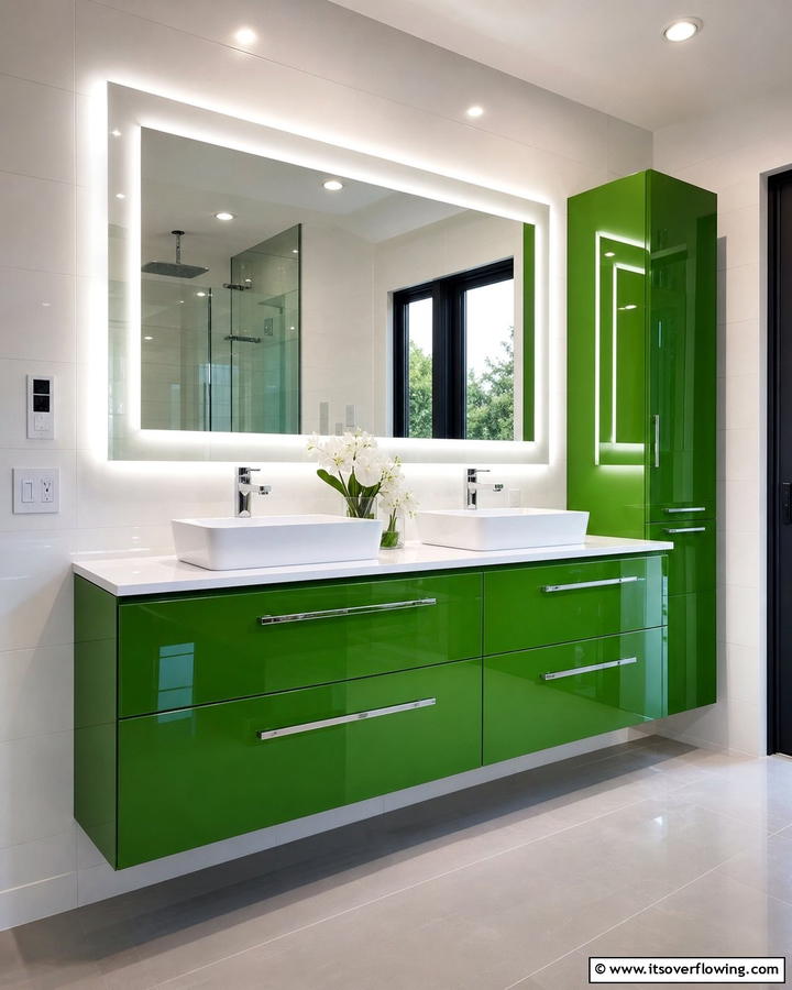 Glossy Green Vanity for a Sleek Finish - 20 Bathroom With Green Vanity Ideas for a Fresh Look