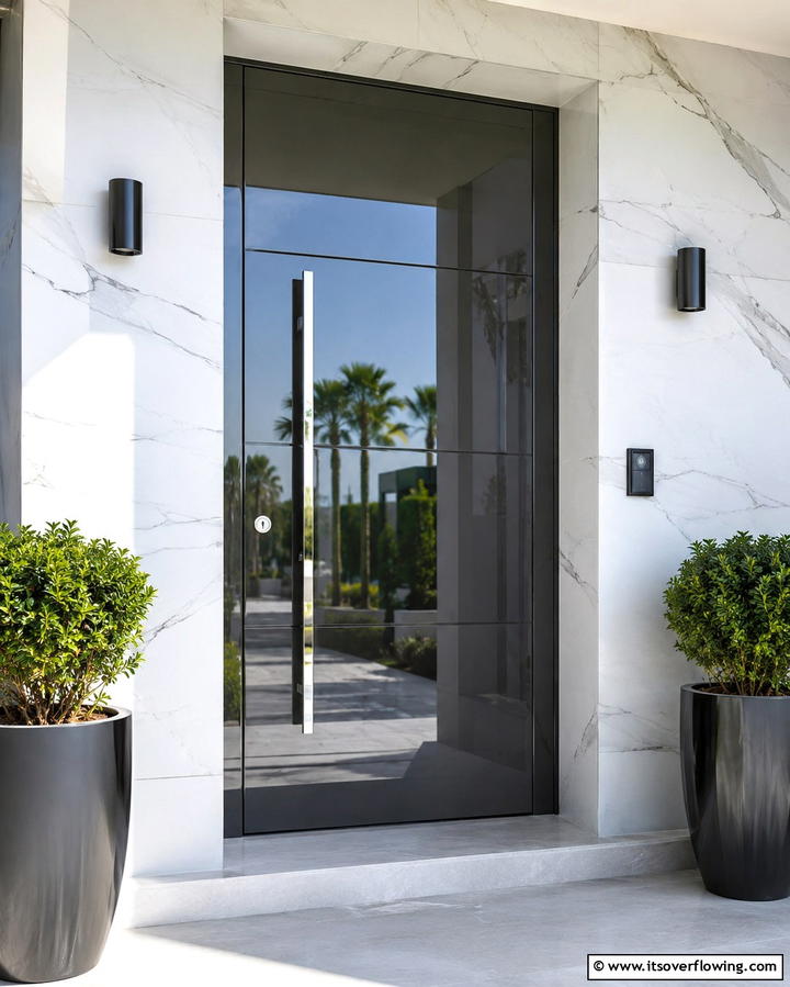 Glossy Grey for a Polished Look - 25 Grey Front Door Ideas for a Chic and Modern Entryway