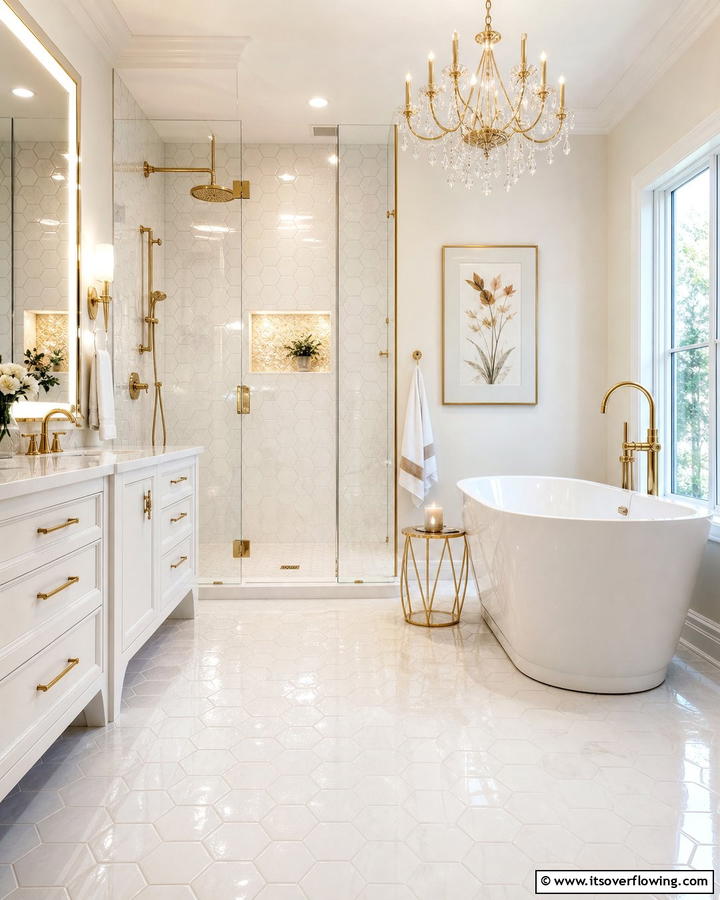 Glossy Hexagon Tiles for a Bright Look - 20 Hexagon Tiles Ideas for Bathrooms with Style