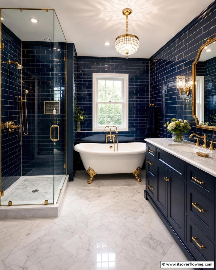 Glossy Navy Blue for a Luxe Effect - 25 Stunning Blue Tile Bathroom Ideas for a Fresh Look
