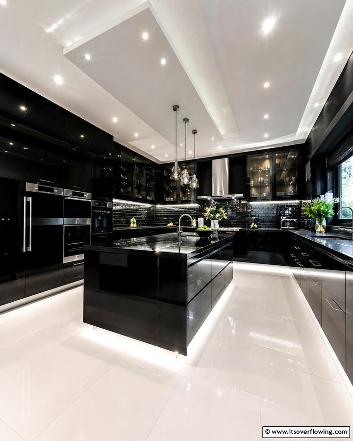 Glossy Surfaces for Light Reflection - 25 Dark Kitchen Ideas for a Bold and Modern Look