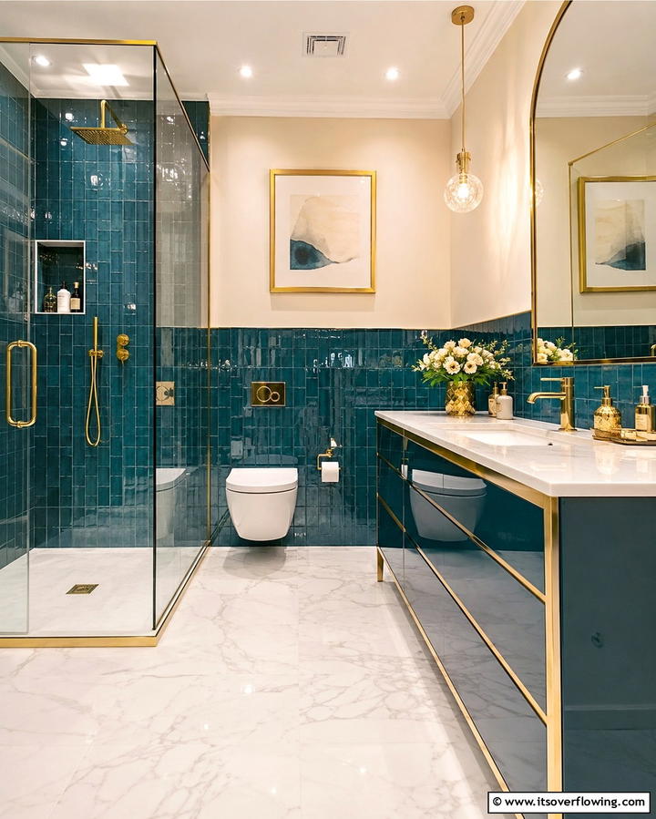 Glossy Tiles for a Luxurious Look - 30 Half-Wall Tile Bathroom Ideas for Functional Style