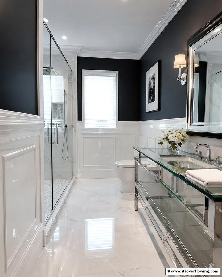 Glossy Wainscoting - 25 Powder Room Wainscoting Ideas for a Chic Look