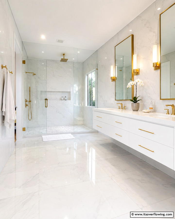 Glossy White Tiles for a Bright Finish - 30 Elegant White Tile Bathroom Design Concepts